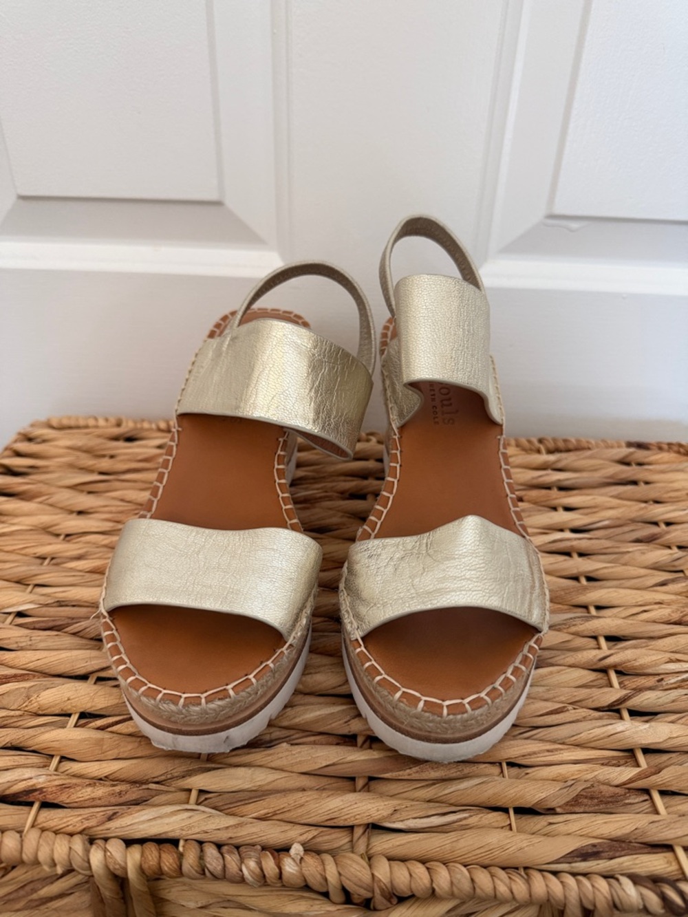 gentle souls Metallic Gold Leather Espadrille Wedge Sandals - Picture 2 of 8